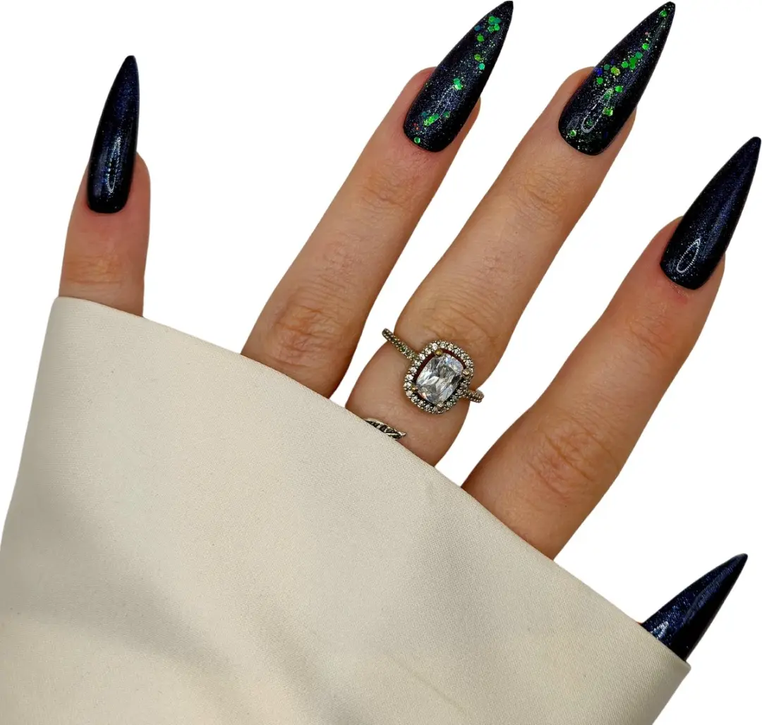 SD Press on Nails B159 Plaknagels XL Stiletto - Zwart Paars - 20 Stuks