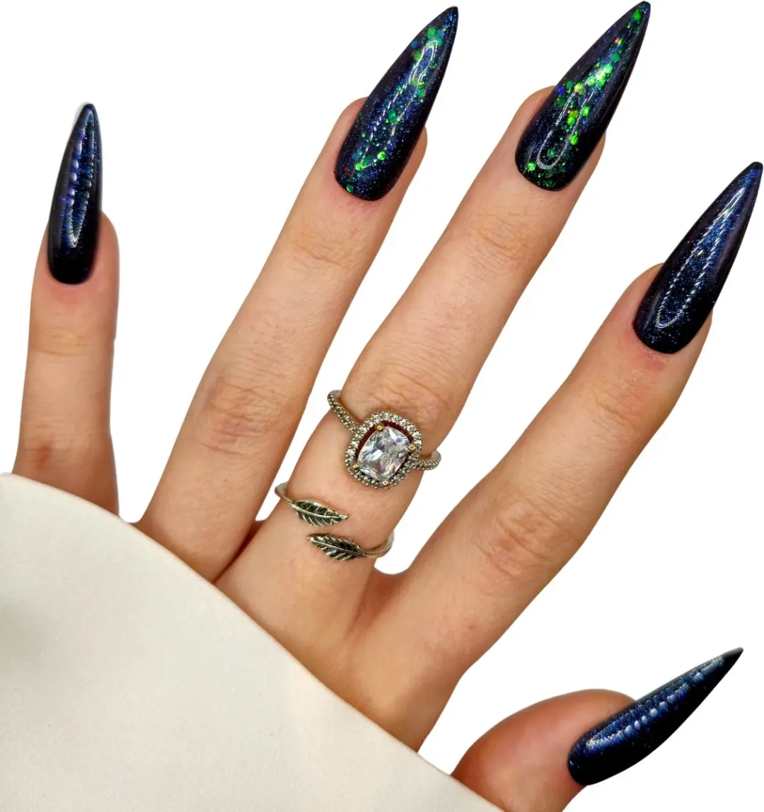 SD Press on Nails B159 Plaknagels XL Stiletto - Zwart Paars - 20 Stuks