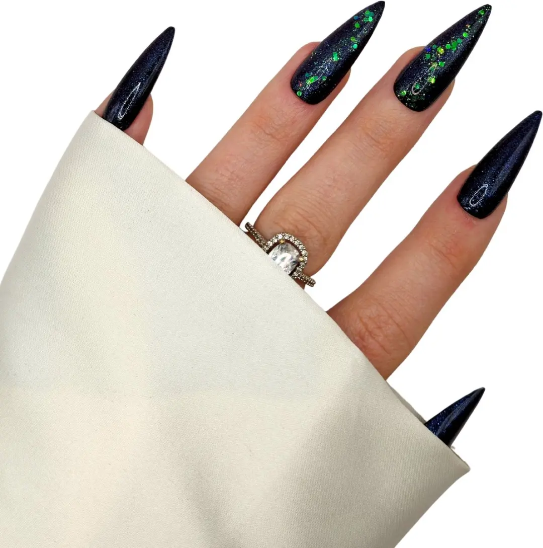 SD Press on Nails B159 Plaknagels XL Stiletto - Zwart Paars - 20 Stuks