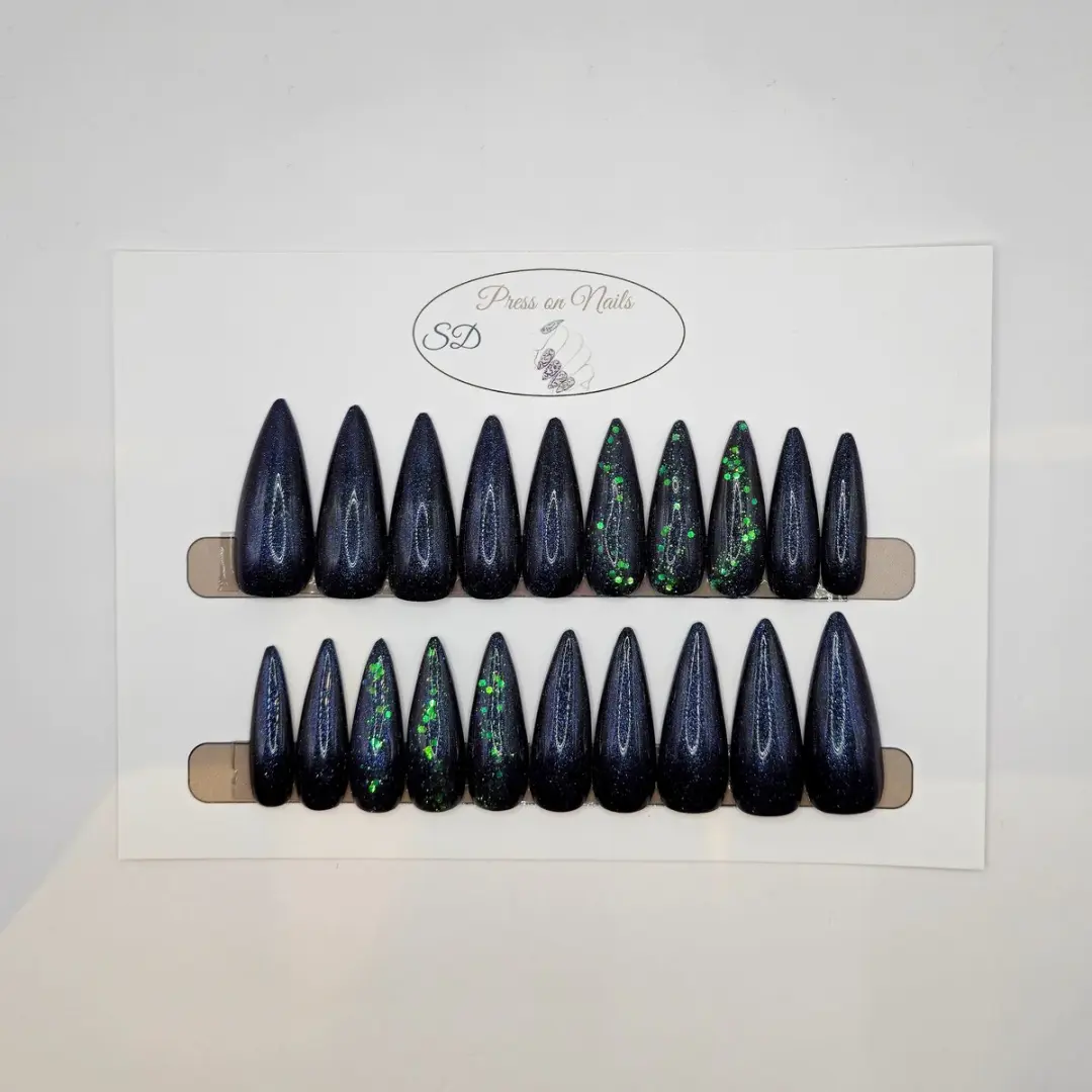 SD Press on Nails B159 Plaknagels XL Stiletto - Zwart Paars - 20 Stuks - afbeelding 6 van 6