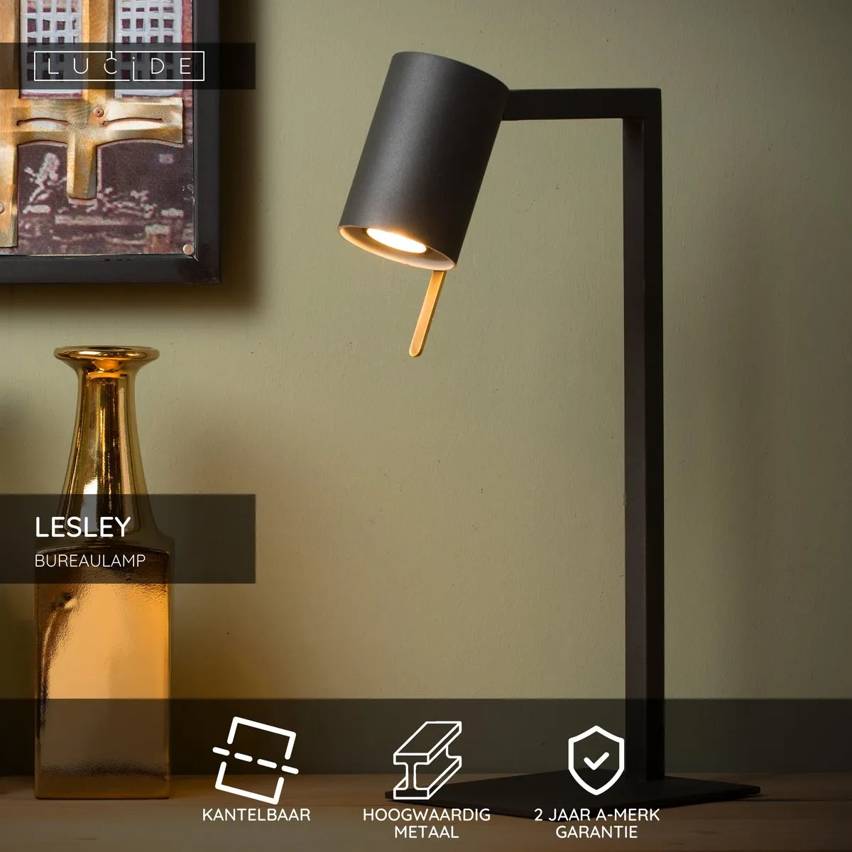 Lucide Lesley Bureaulamp GU10 35W - Zwart