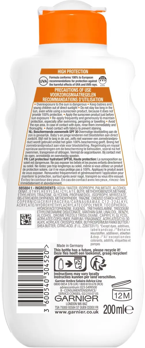 Garnier Ambre Solaire Hydraterende Zonnebrandmelk SPF 30 - 1200ml