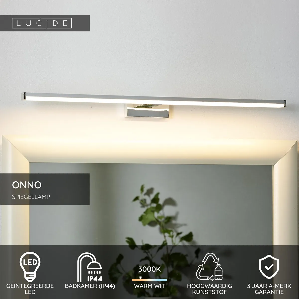 Lucide ONNO - Spiegellamp Badkamer - LED - 1x11W 3000K - IP44 - Mat chroom