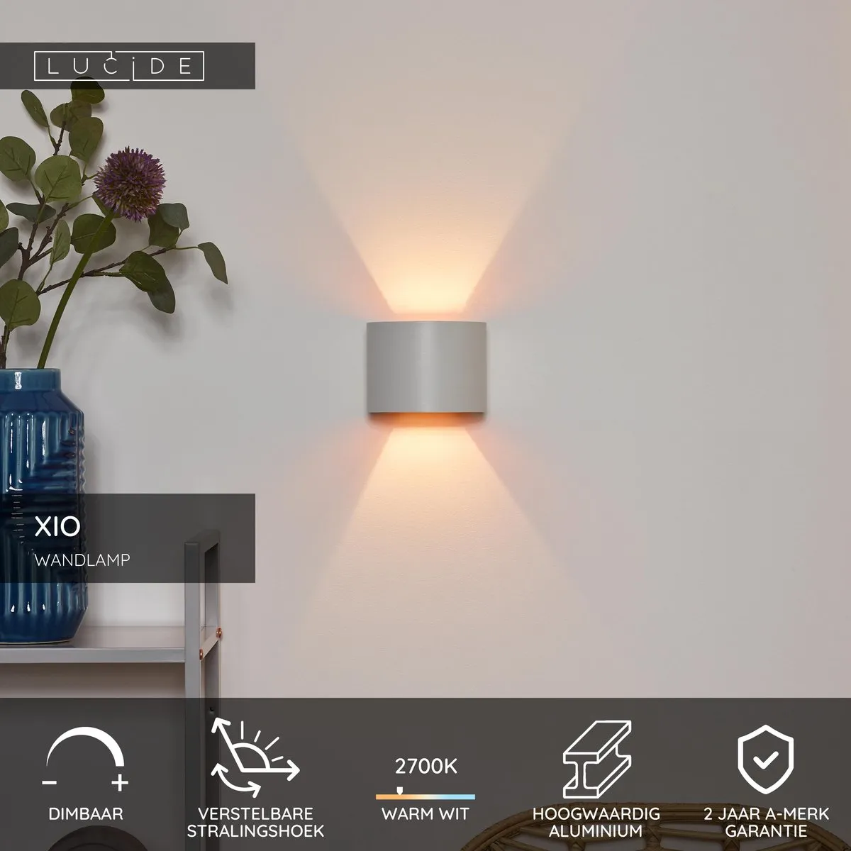 Lucide XIO Wandlamp LED - 1x3,5W 2700K - Wit