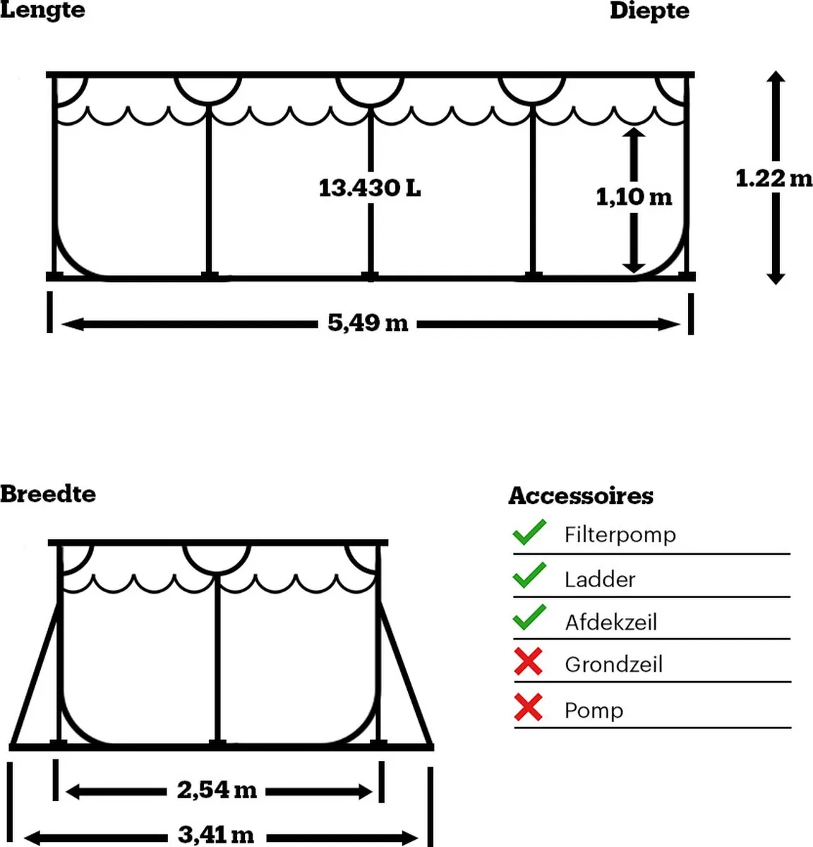 Bestway Oval Zwembad 56716 - 549x274x122cm - 13.430L - Grijs