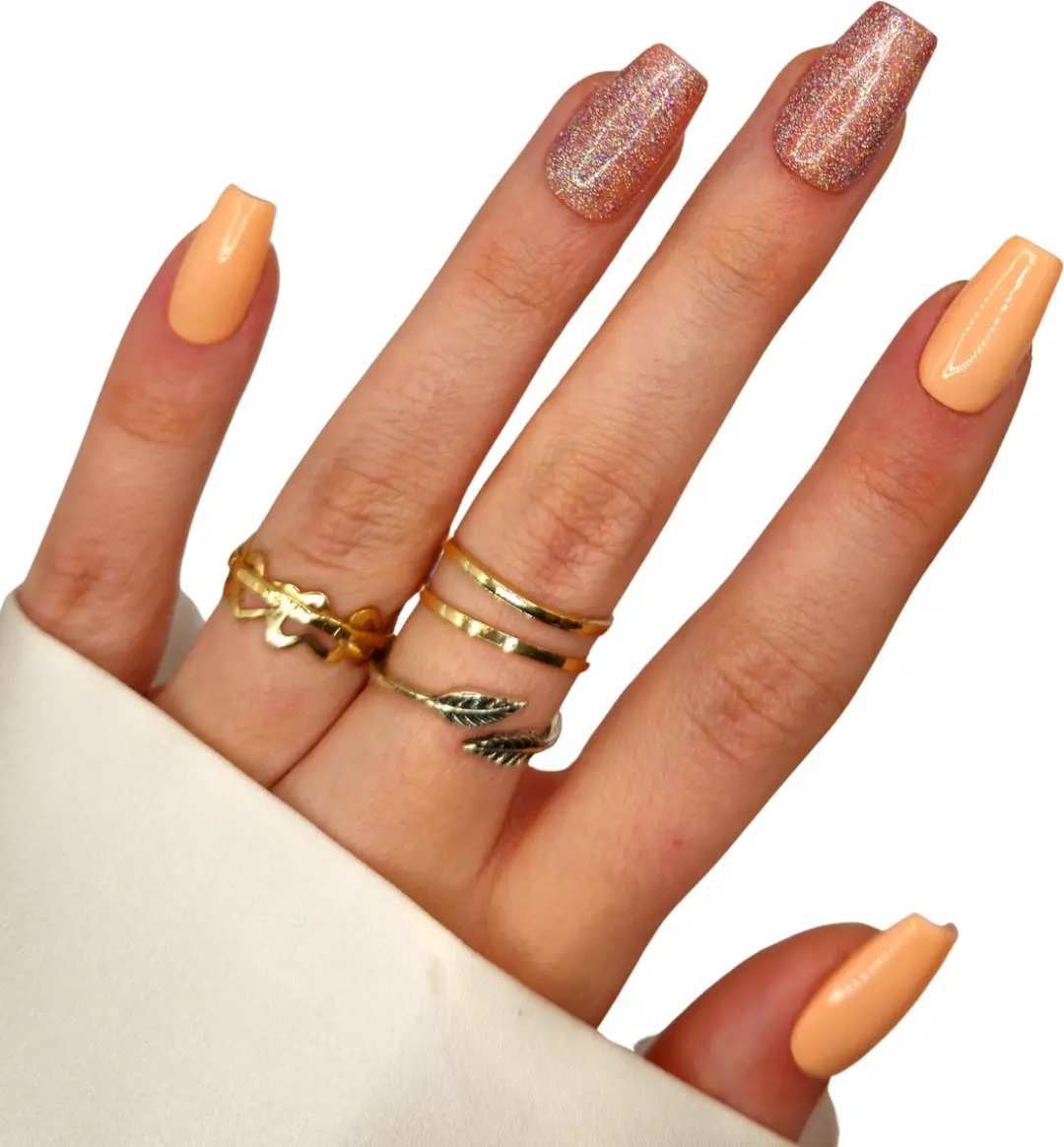 SD Press on Nails B-247 Plaknagels - Nude Glitter - 20 Stuks - Medium Coffin