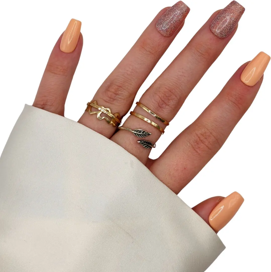 SD Press on Nails B-247 Plaknagels - Nude Glitter - 20 Stuks - Medium Coffin