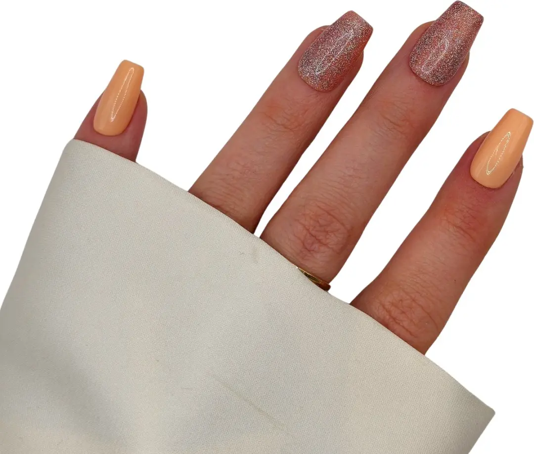 SD Press on Nails B-247 Plaknagels - Nude Glitter - 20 Stuks - Medium Coffin