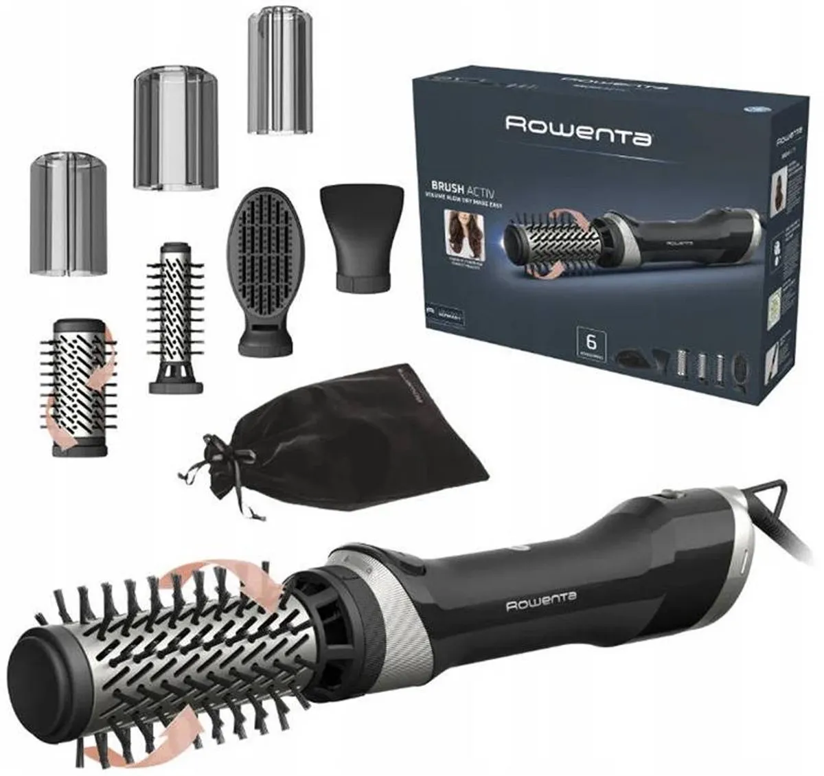 Rowenta UB9540F0 Roterende Haarborstel 1000W - 3 Warmtestanden - Zwart