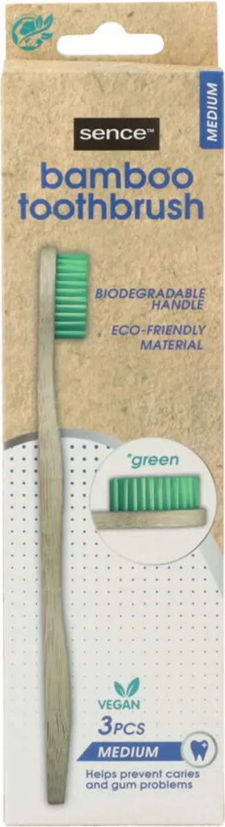 Sence Bamboo Tandenborstel Medium - 3 Stuks Groen