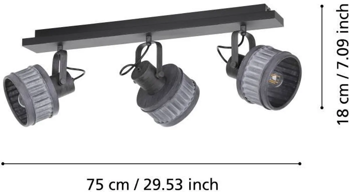 Eglo Turrock Opbouwspot E27 - 3x 28W - Zwart/Grijs