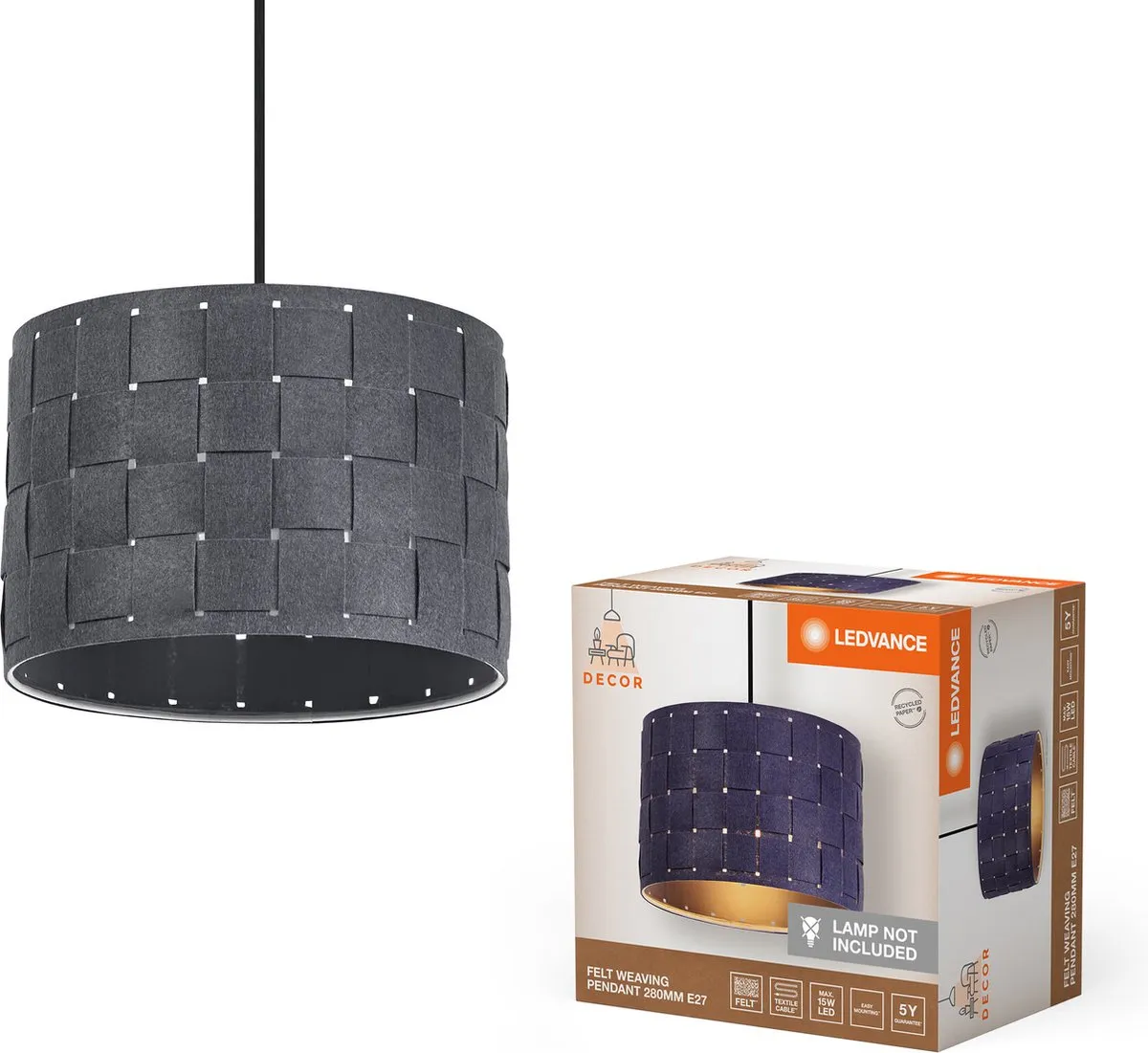 LEDVANCE Decor Felt Weaving Hanglamp - 280mm Grijs