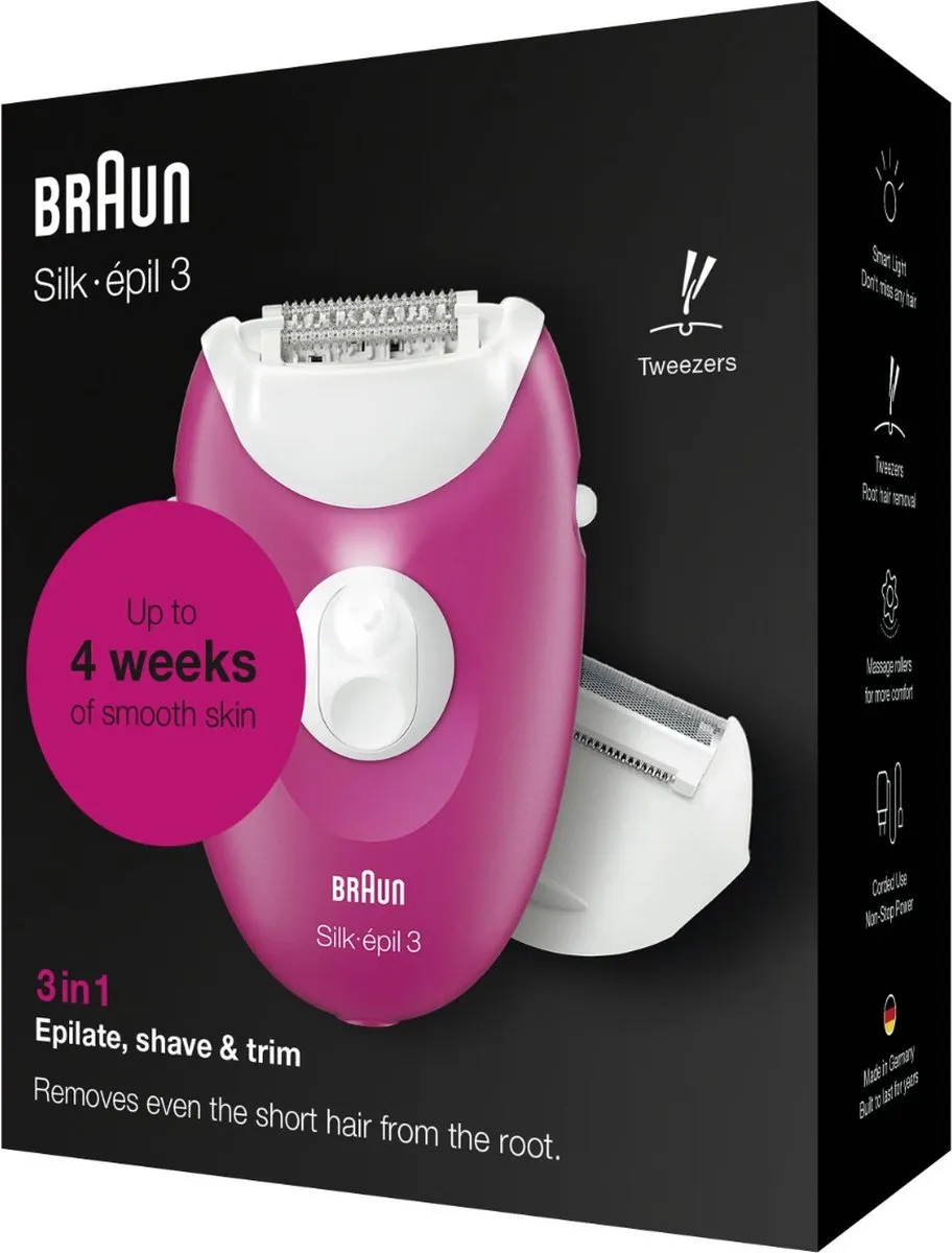Braun Silk-épil 3 SE3/276 Epilator - 20 Pincetten - Roze/Wit - afbeelding 6 van 6