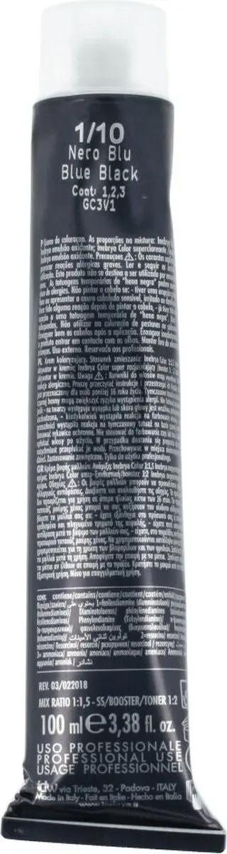 Inebrya Permanent Haarkleur 1/10 Black Blue Ash 100ml