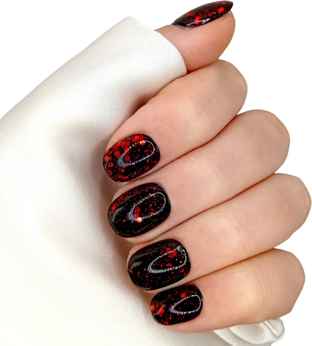 SD Press on Nails Zwart Glitter Rood Nagelset - 50g