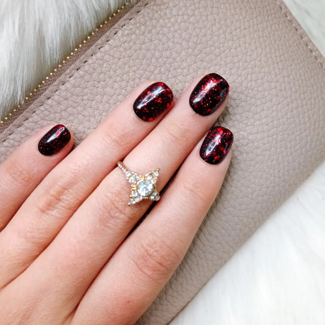 SD Press on Nails Zwart Glitter Rood Nagelset - 50g