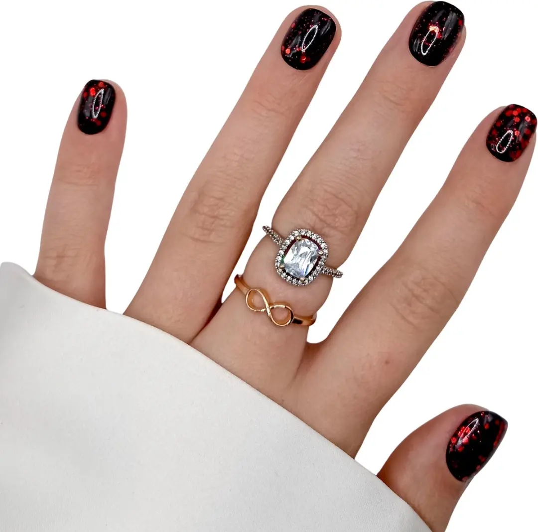 SD Press on Nails Zwart Glitter Rood Nagelset - 50g