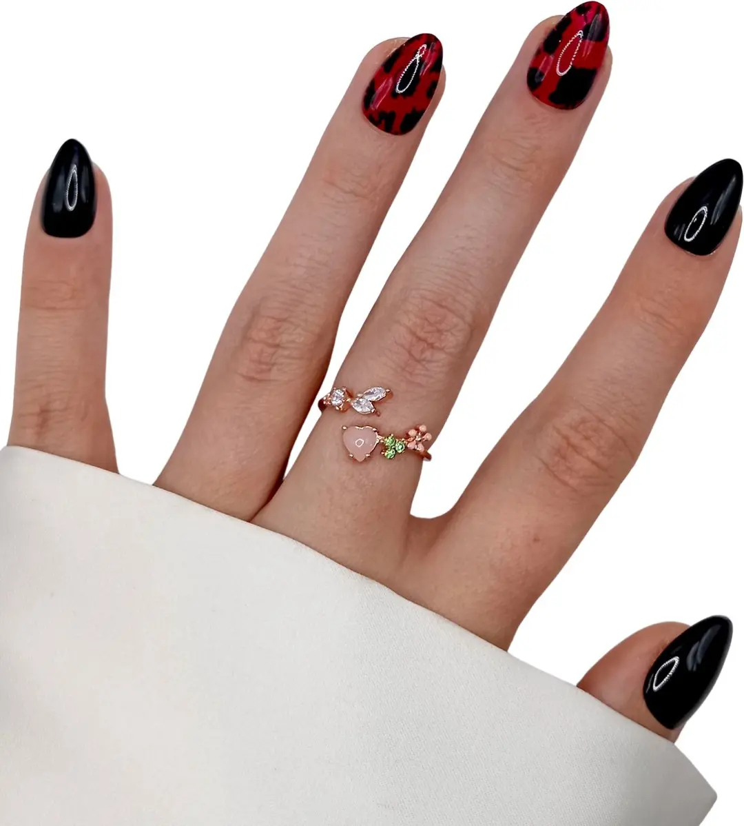 SD Press on Nails B-232 Plaknagels XS Stiletto - Zwart Rood - 20 Stuks