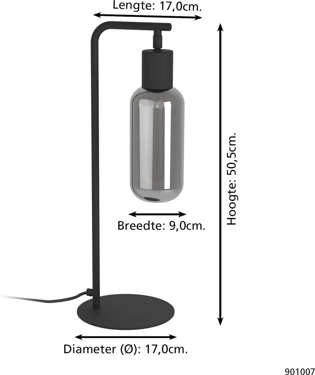 Eglo Majone Tafellamp E27 - 50,5 cm - Zwart/Grijs Smoke Glas - afbeelding 6 van 6