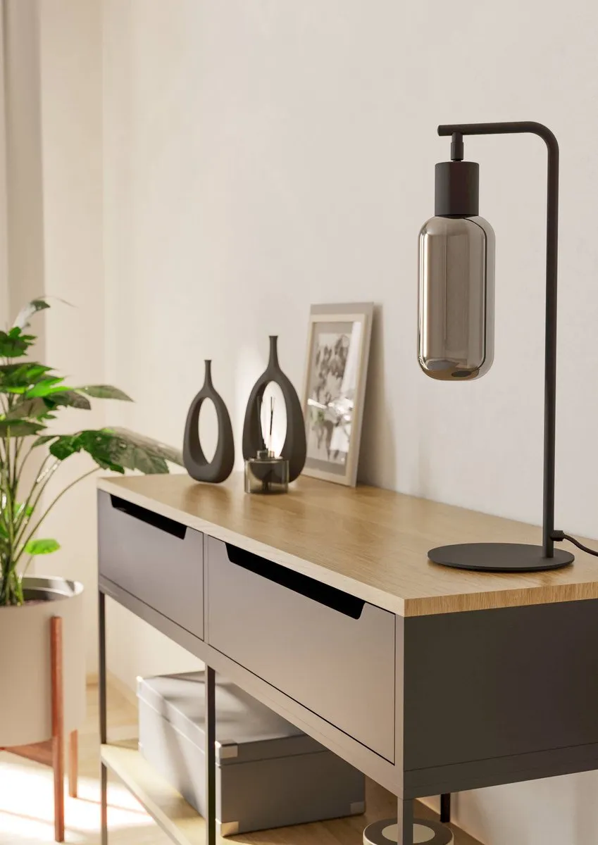 Eglo Majone Tafellamp E27 - 50,5 cm - Zwart/Grijs Smoke Glas