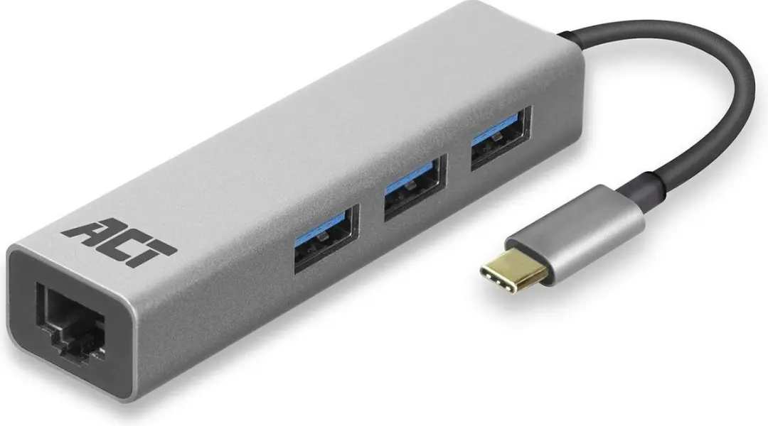 ACT AC7055 USB-C Hub 3.0 - 3x USB-A + Gigabit Ethernet - Zilver