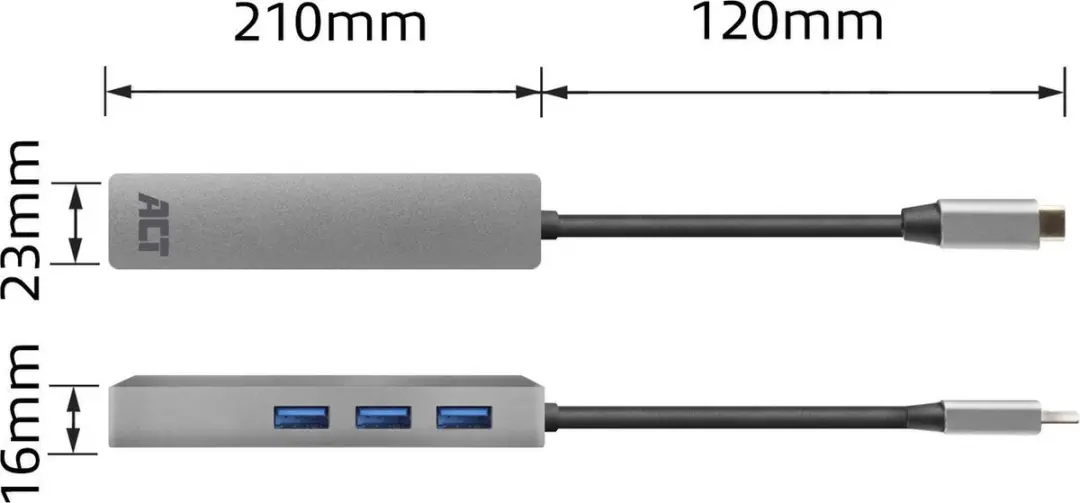 ACT AC7055 USB-C Hub 3.0 - 3x USB-A + Gigabit Ethernet - Zilver