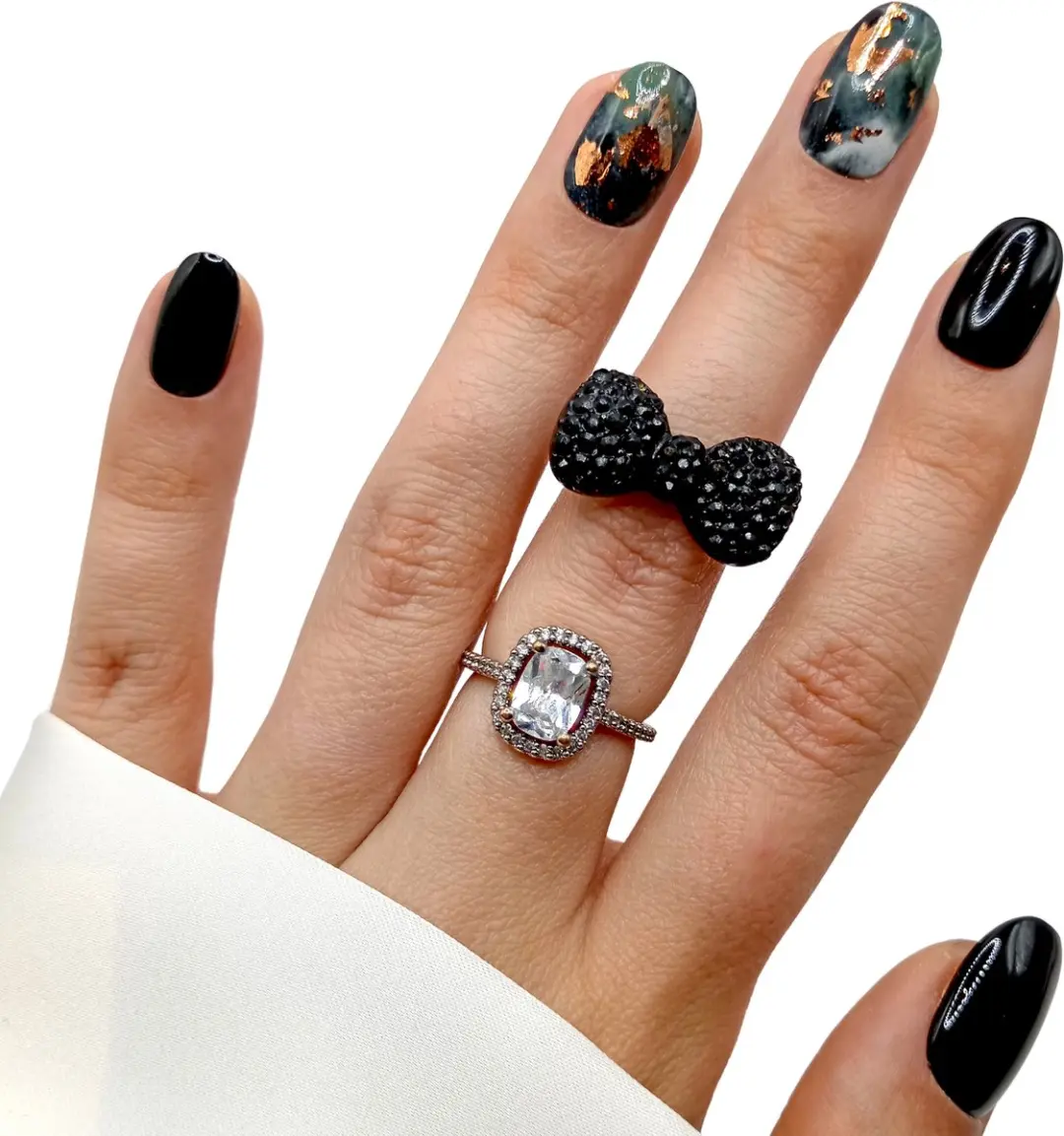SD Press on Nails B42 Plaknagels - 20 Stuks - Zwart Groen Marble Foil