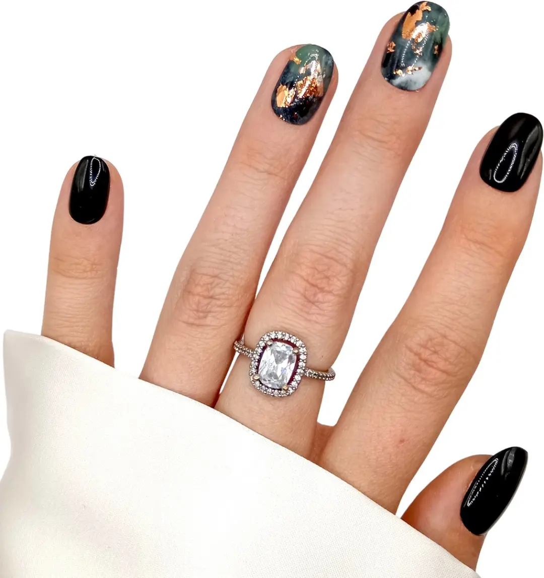SD Press on Nails B42 Plaknagels - 20 Stuks - Zwart Groen Marble Foil