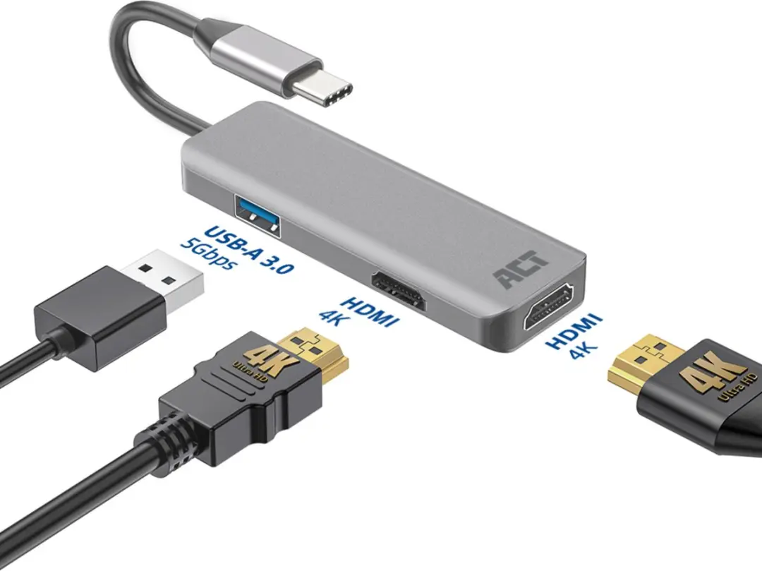 ACT AC7013 USB-C 4K Adapter - 2x HDMI - USB-A