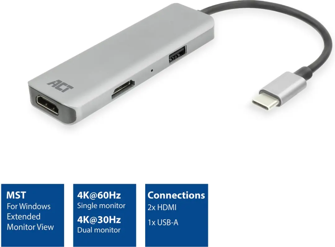 ACT AC7013 USB-C 4K Adapter - 2x HDMI - USB-A