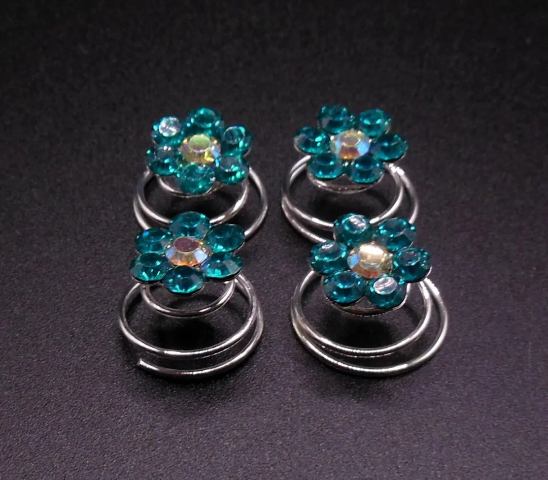 Hairmode Curlies Turquoise Bloem 6-Blad met Strass