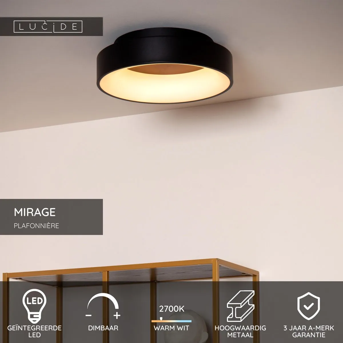 Lucide Mirage Plafondlamp Ø38cm - LED 22W 2700K - Zwart