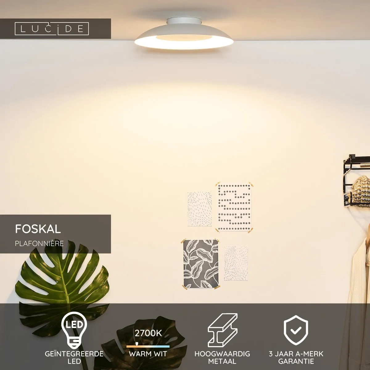Lucide FOSKAL Plafondlamp Ø34,5cm - 1x12W 2700K Wit - afbeelding 6 van 6
