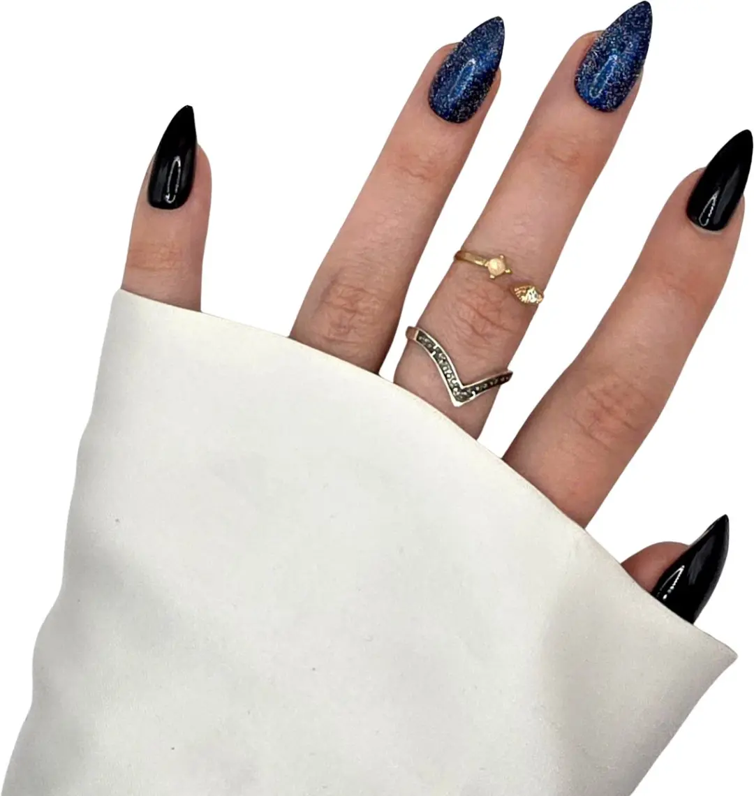 SD Press on Nails B-260 Nepnagels - 20 Stuks - Zwart Blauw Glitter - Medium Stiletto