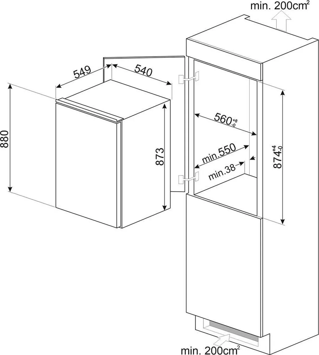 Smeg S4L090F Inbouwkoelkast 142L - Wit