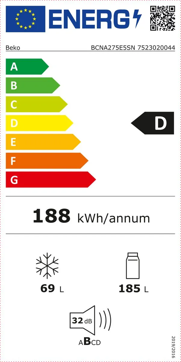 Beko BCNA275E5SN Inbouwkoelkast 254L - 5 Plateaus