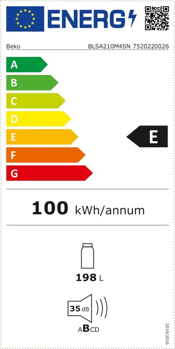 Beko BLSA210M4SN Inbouwkoelkast 198L - 4 Plateaus - Wit