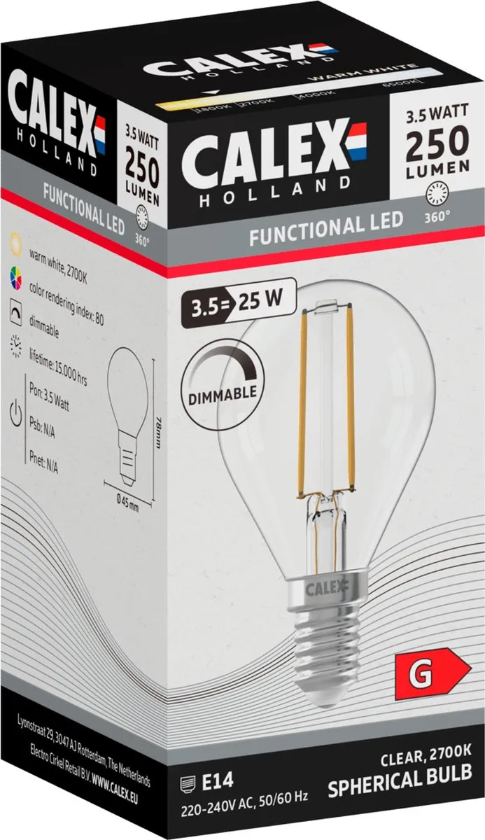 Calex LED Filament P45 E14 3.5W Warm Wit