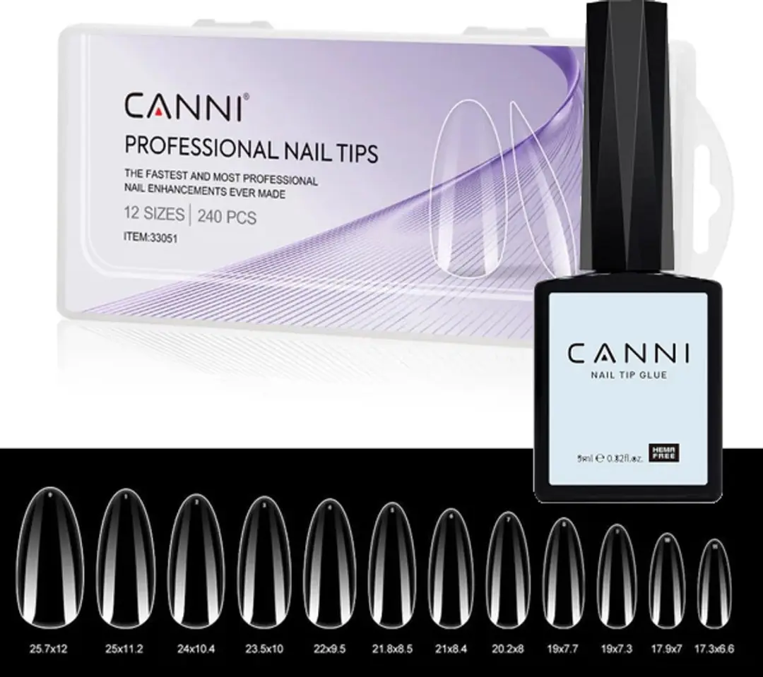 Canni Nageltips Transparant Almond met Lijm
