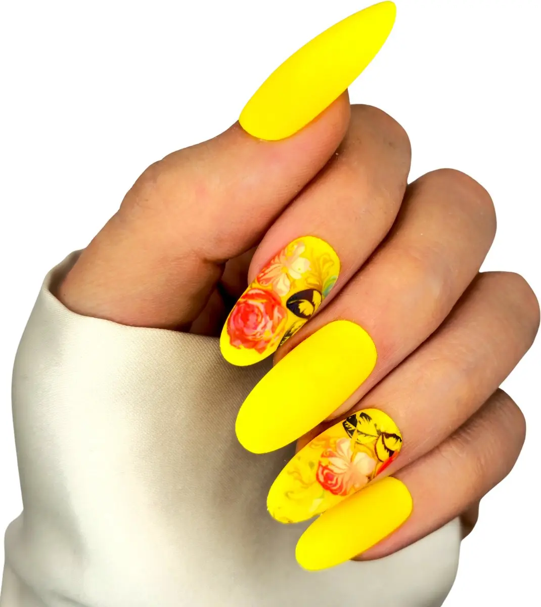 SD Press on Nails B-276 Lange Ronde Matte Geel Kunstnagels