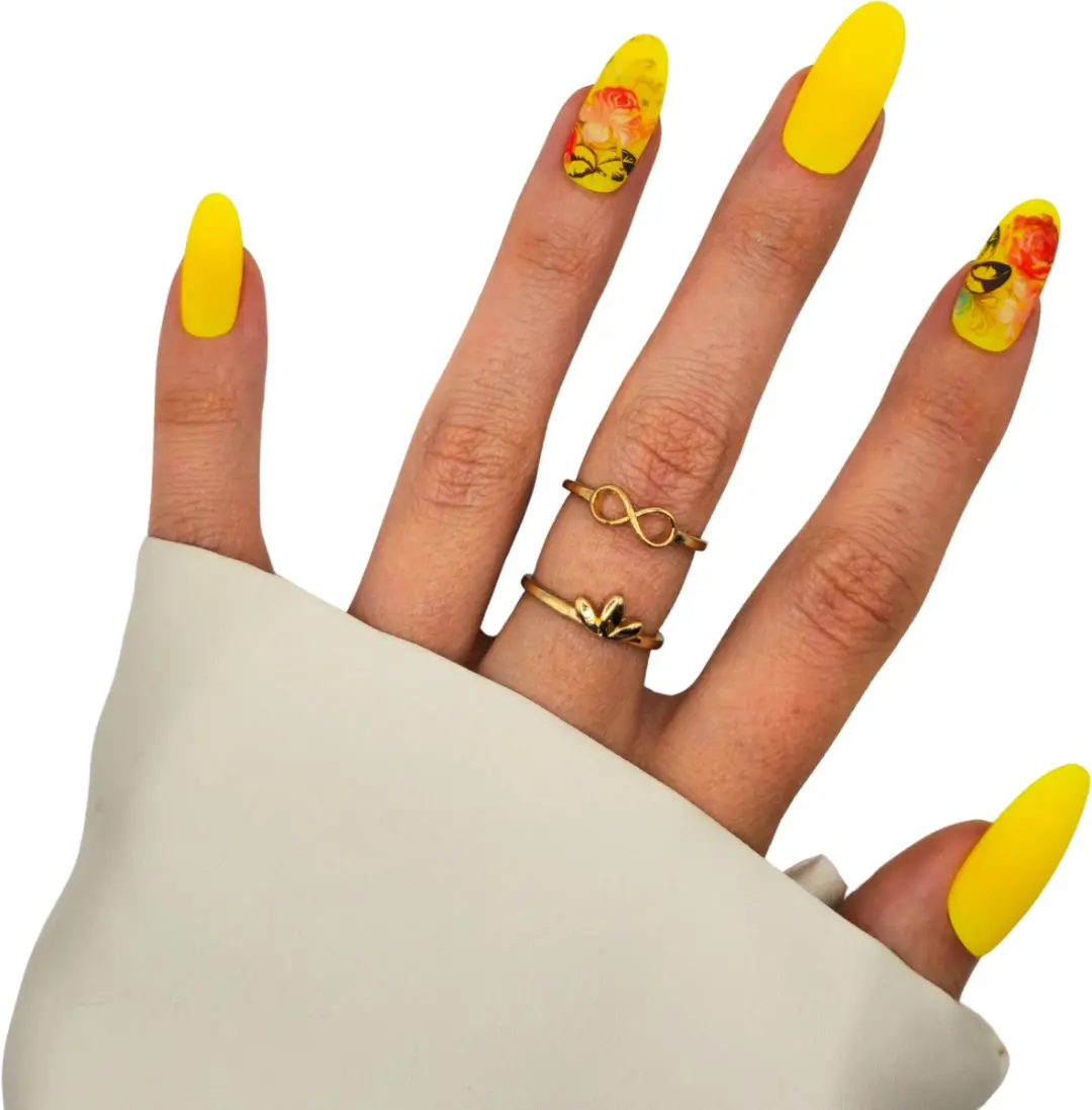 SD Press on Nails B-276 Lange Ronde Matte Geel Kunstnagels - 20 Stuks