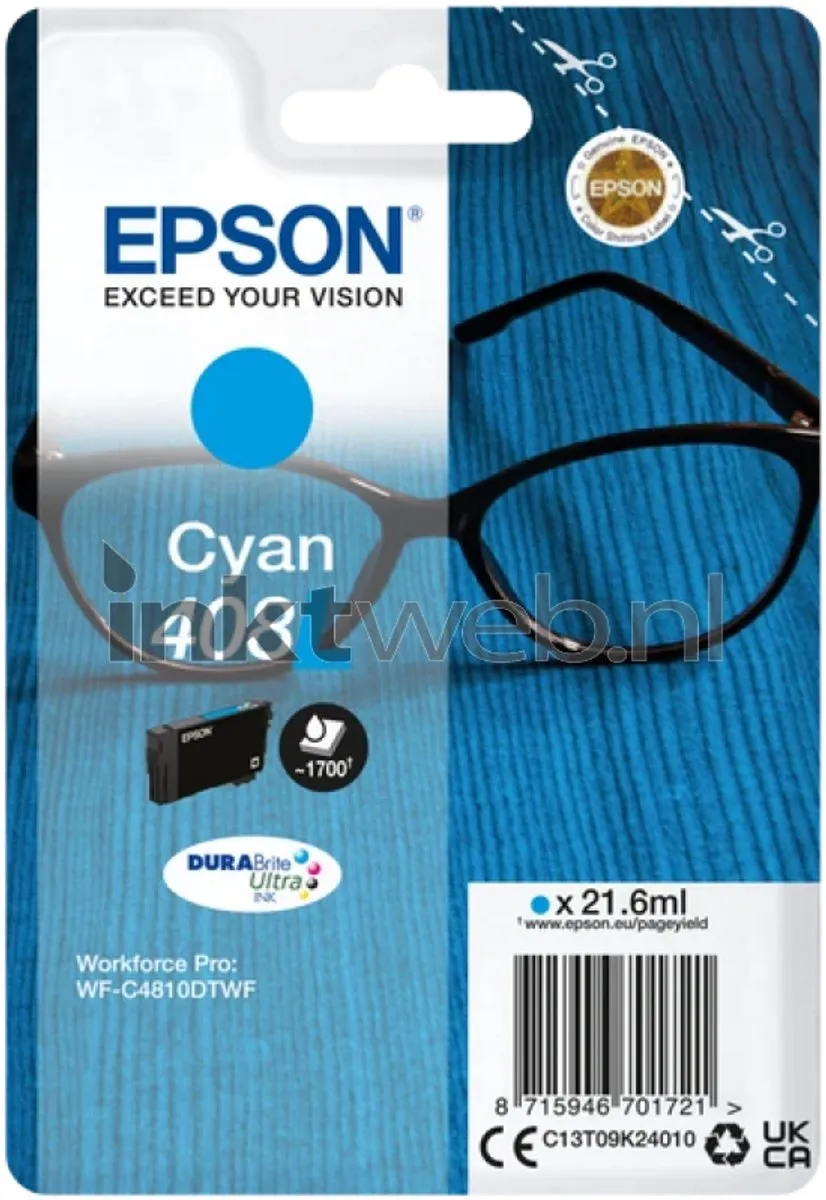 Epson 408L Cyaan XL Inktcartridge 21.6ml