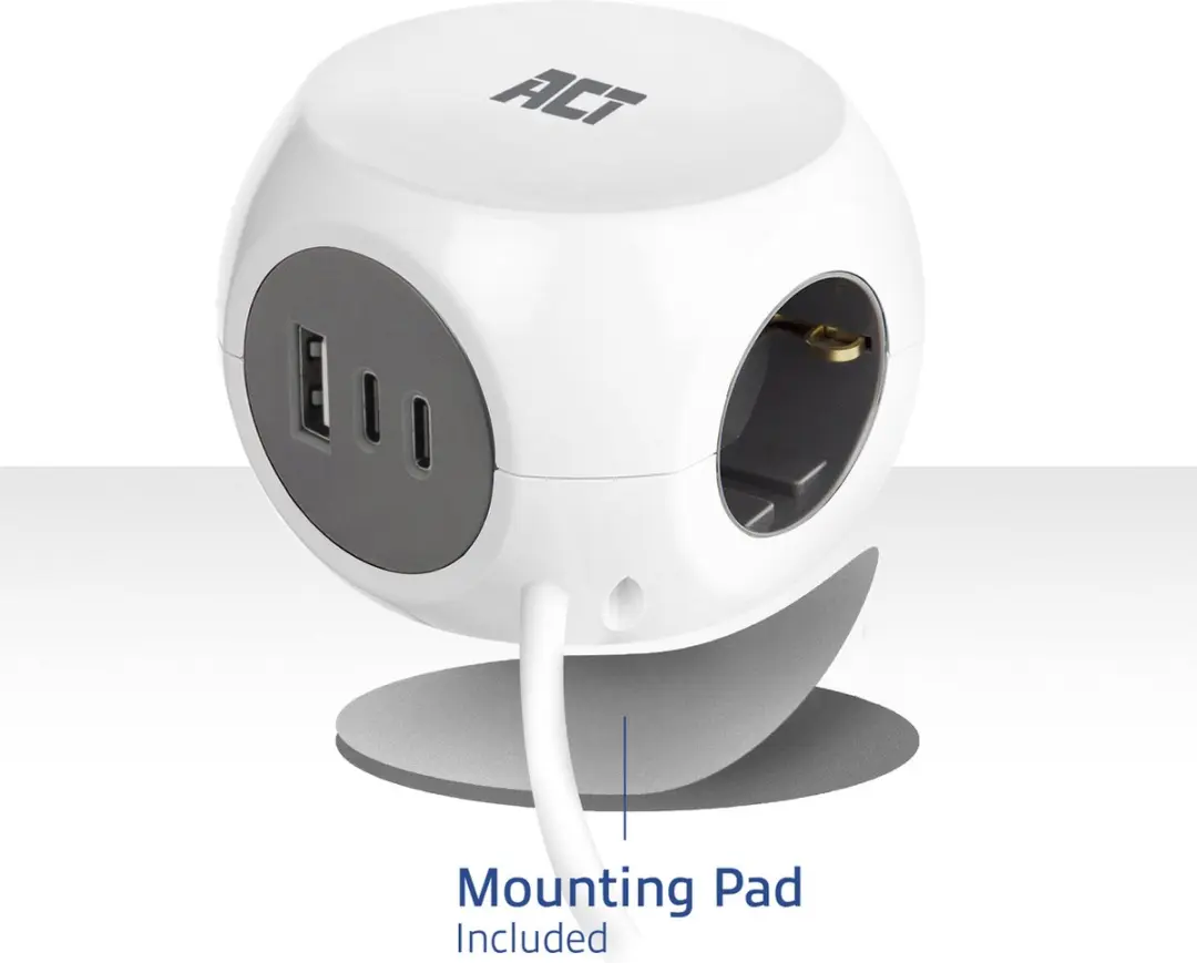 ACT AC2420 Stekkerdoos Kubus - 3 Stopcontacten 3840W - 3x USB-C/A 1,5m - Wit