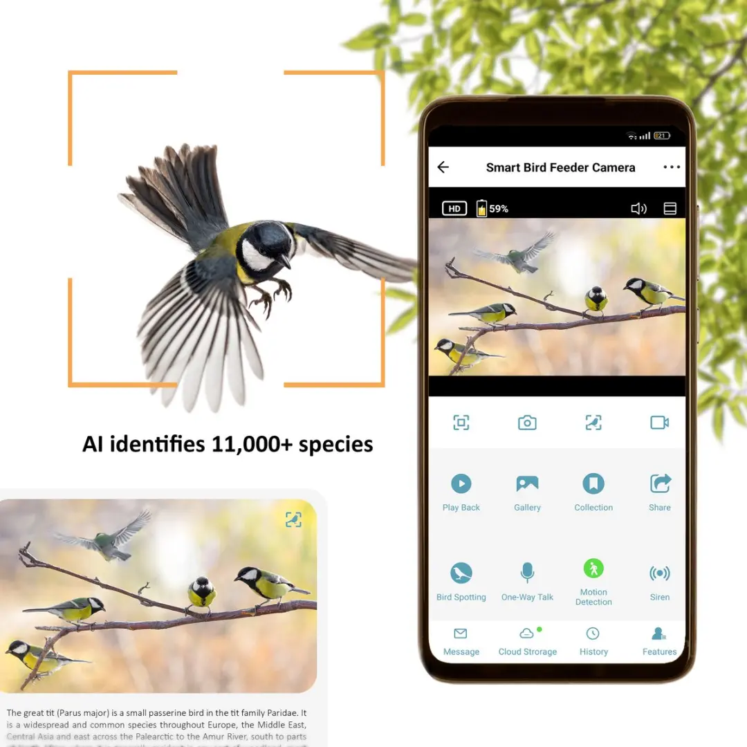 Camouflage EZ-BirdFeed 1 Vogelvoederaar - AI Wildcamera Groen