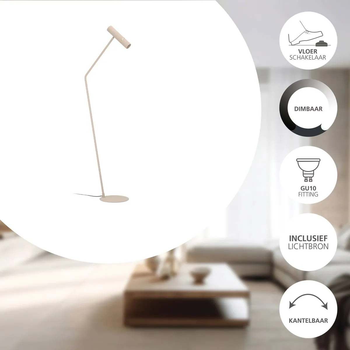 Eglo Caminia Vloerlamp GU10 - 158,5 cm - Zandkleur/Beige/Goud