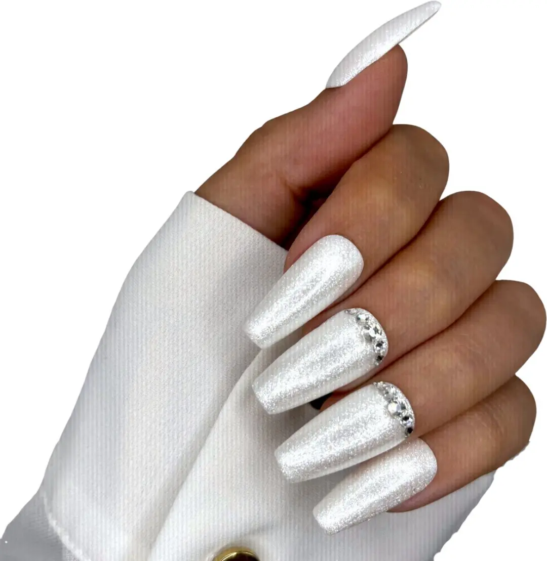 SD Press on Nails No. 48 Kiss The Bride Plaknagels - 20 Stuks - Wit Glitter
