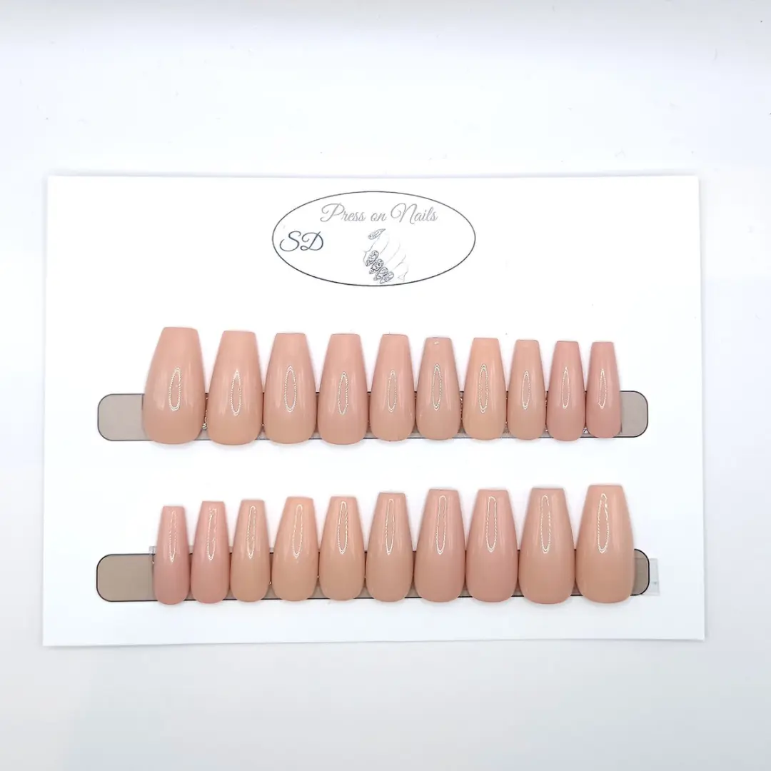 SD Press on Nails B-206 Plaknagels - 20 Stuks - Nude - Lange Coffin