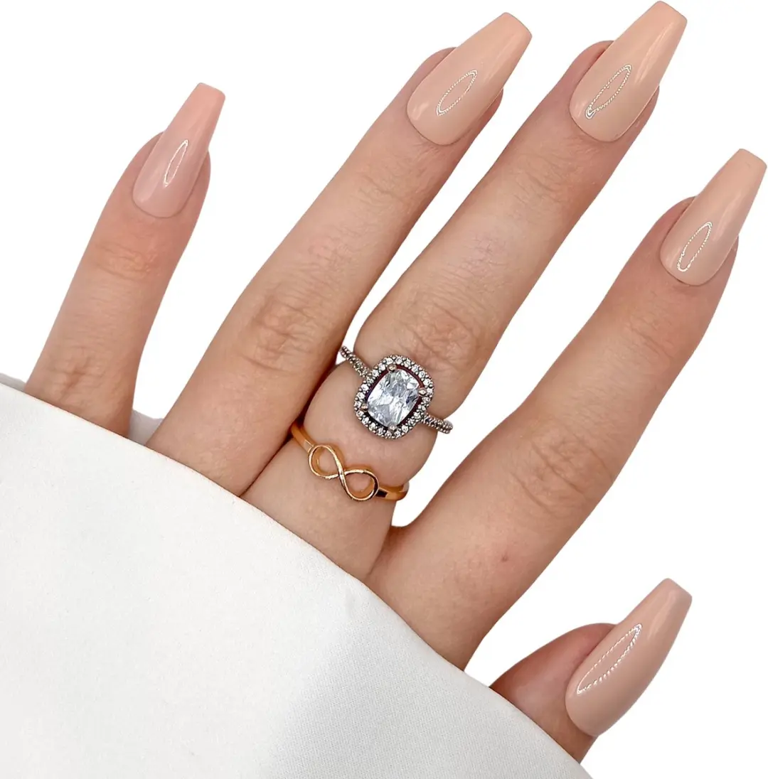 SD Press on Nails B-206 Plaknagels - 20 Stuks - Nude - Lange Coffin