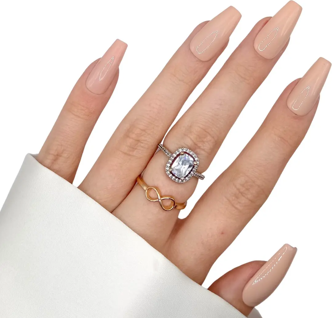 SD Press on Nails B-206 Plaknagels - 20 Stuks - Nude - Lange Coffin