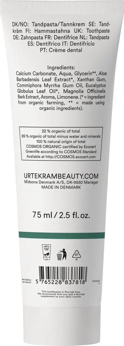 Urtekram Eucalyptus Fluoridevrije Tandpasta 75ml